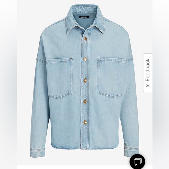 Express x Simon Spurr Unisex Oversized Light Indigo Denim Shirt. Size M - Picture 6 of 10